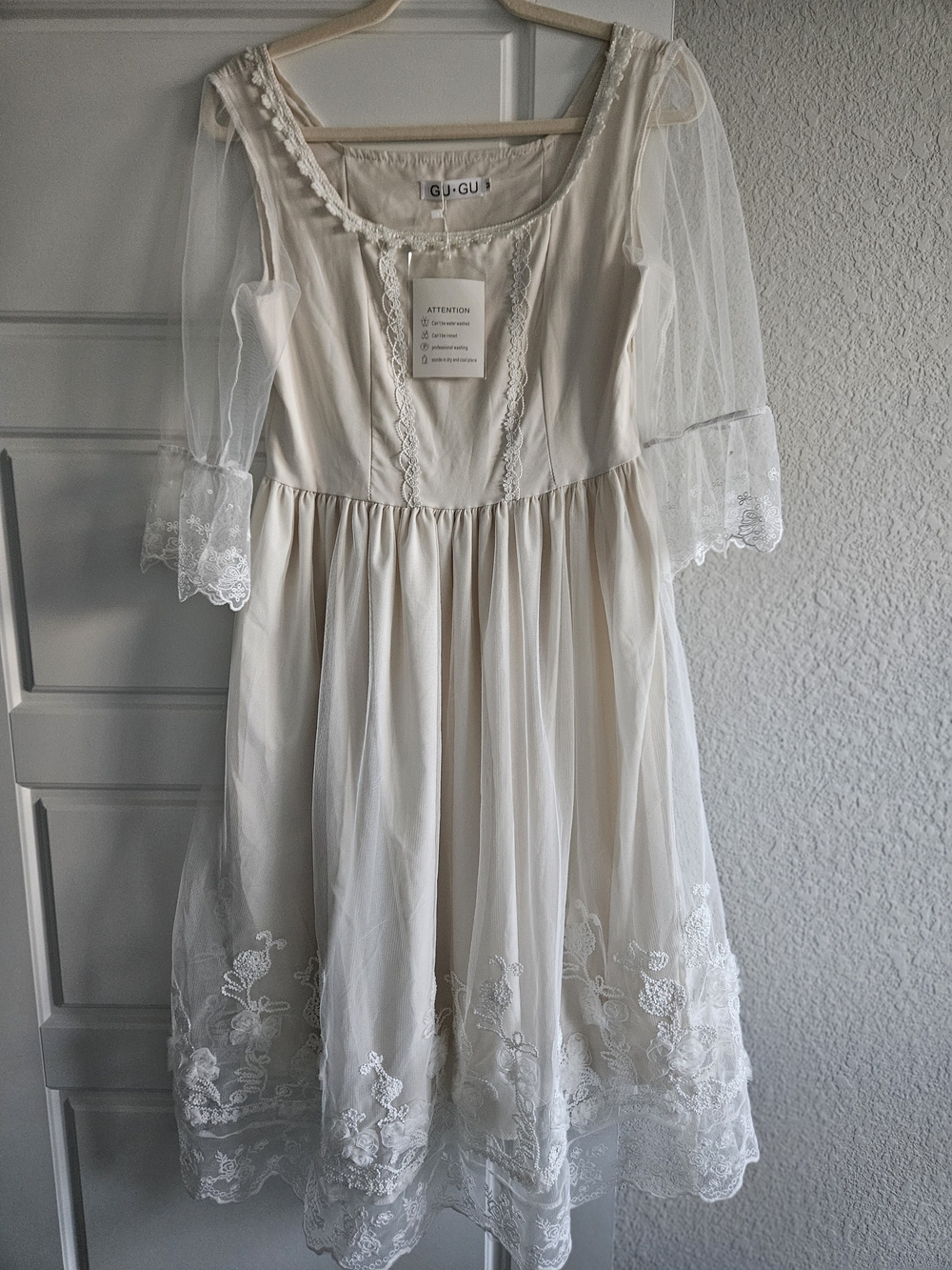 Cream Lace Overlay Women's Midi Dress